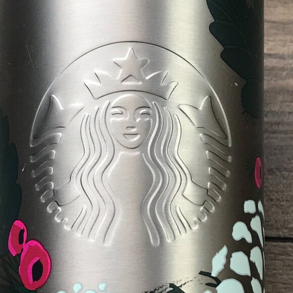 Starbucks‎ 2021 HOLIDAY Pinecone Berry Metallic Stainless Steel Tumbler 24 Oz. - Picture 5 of 9